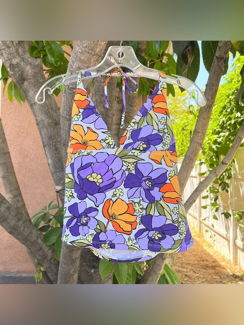 Vintage 90s Swim Systems Colorful Floral Halter Tankini Top.